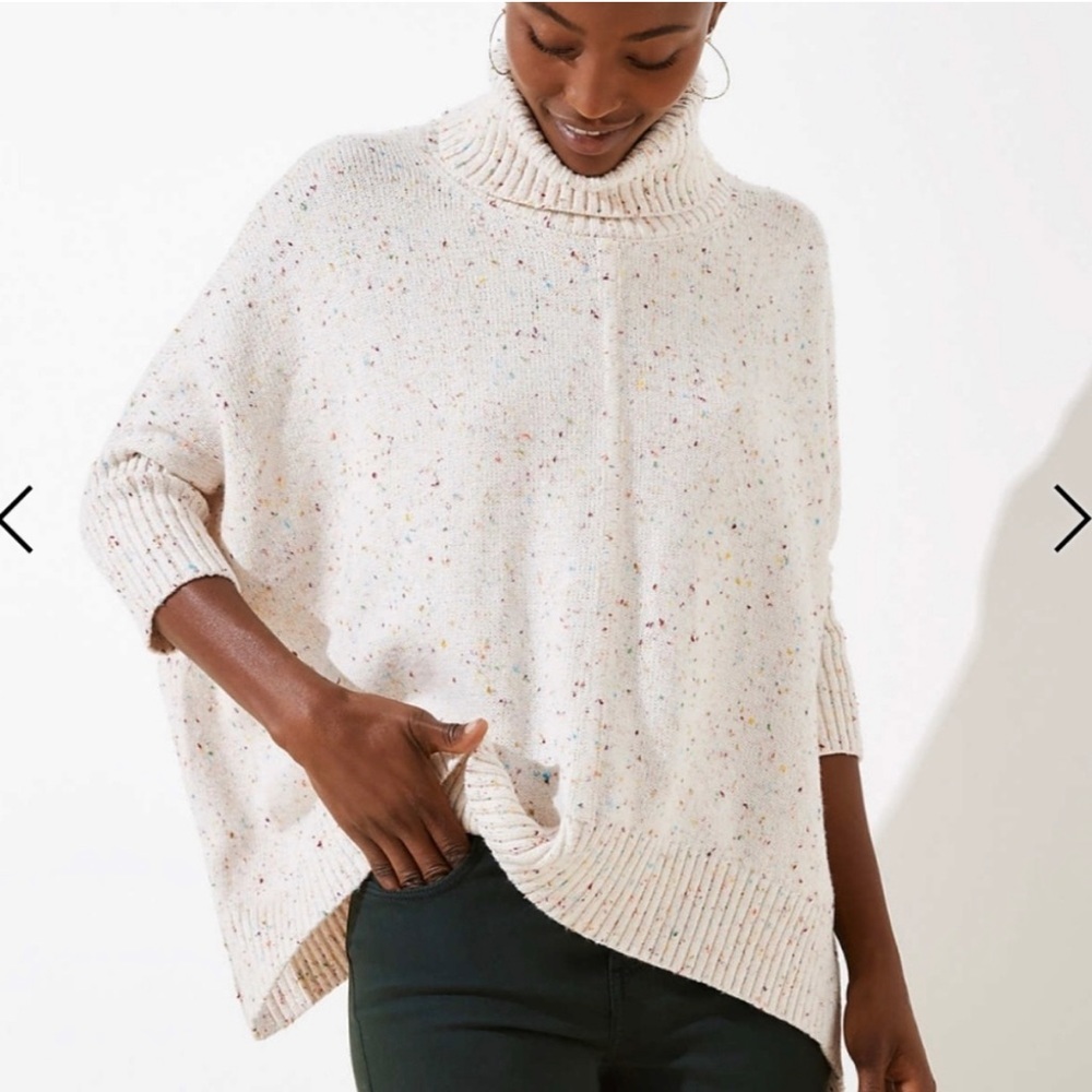 Loft speckled confetti turtleneck poncho sweater size medium